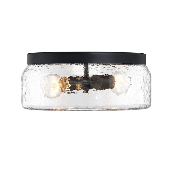 Designers Fountain Rose Marie 13 in. 2-Light Matte Black Mid-Century Modern Semi Flush Mount with Rippled Glass Shade D323M-FM-MB - main
